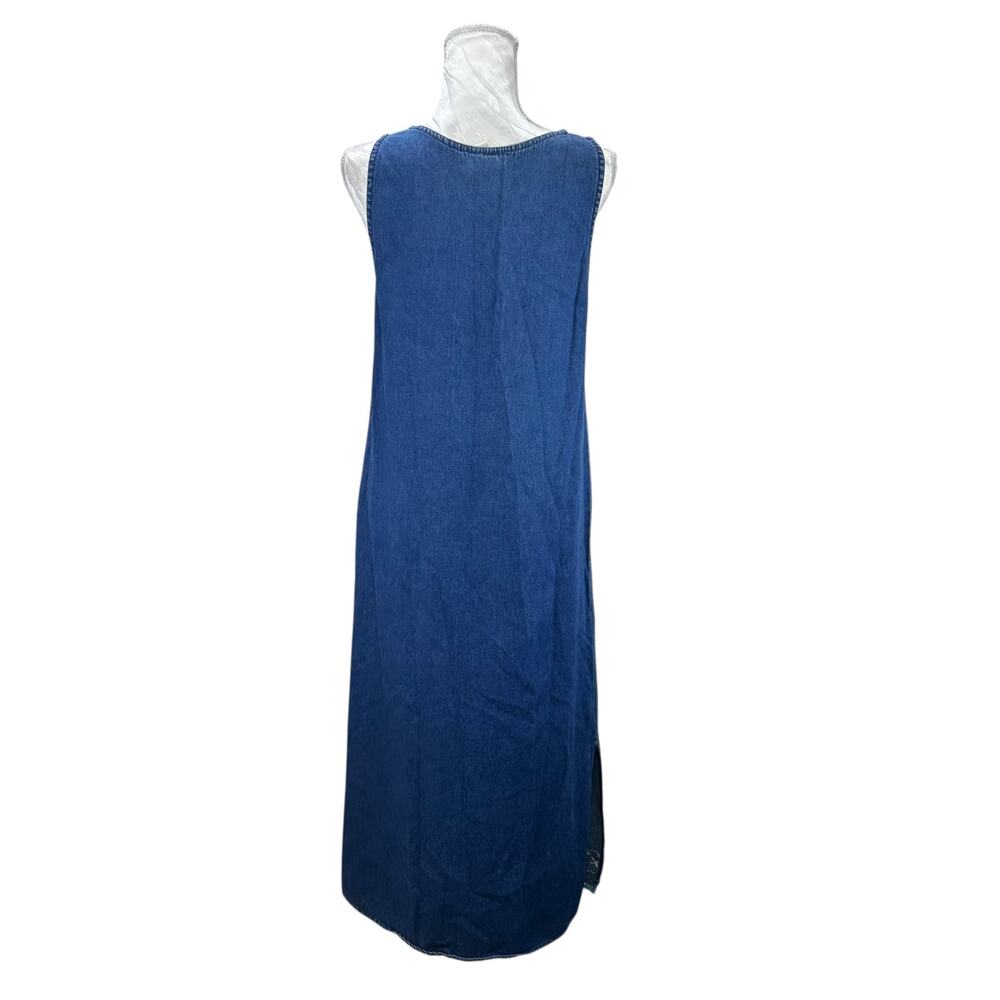 Vintage Embroidered Denim Dress Floral Sleeveless Button Side Blue Womens Small - Picture 9 of 11